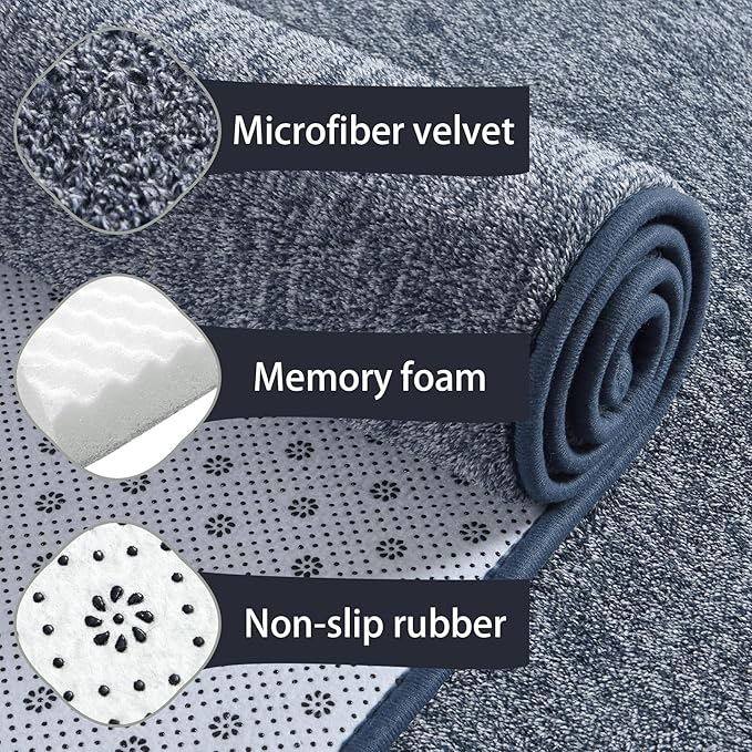 Keeko Soft 2x4 Small Runner Rug, Bedside Rugs for Bedroom Indoor Runner Hallway Carpets Non Slip Living Room Area Throw Rugs Memory Foam Laundry Room Rug for Teen Kids Boys Dorm Room Decor Blue