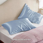Bedsure Satin Pillowcase with Zipper, Similar to Silk Pillow Cases 2 Pack, Satin Pillow Cases King, Silky & Soft Bedding Pillow Covers for Hair and Skin, Gifts for Women Men, Stone Blue, 20x36 Inches