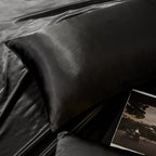 Black Satin Pillowcase Standard Set of 2 with Envelope Closure，Black Silk Pillowcase for Hair and Skin (20x26)