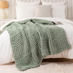 Bunnikins & Clover Sage Green Throw Blanket for Couch, Chunky Knit Blanket Throw with Chenille Yarn for Bed Living Room Home Decor, 50"x60"