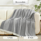 Amélie Home Premium Chenille Throw Blanket, Soft Cozy Luxury Two-Tone Knit Blanket for Couch, Sofa, Chair, Home Decor, Grey & Ivory 50"x60"