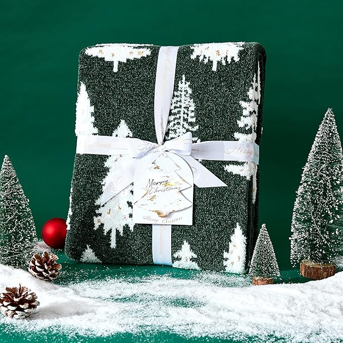 WDCOZY Christmas Throw Blanket Christmas Tree Reversible Super Soft Knitted Couch Bed Sofa Microfiber Chenille Luxurious Home Decor Warm Cozy Comfy Lightweight Holiday Blanket Winter 50x60 Green