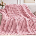 Negwoo Chunky Knit Throw Blanket, 30''*40'' Knitted Throw Chenille Yarn for Bed Couch, Handmade Light Pink Crochet Big Thick Blanket, Machine Washable Cute Comfy Blanket for Home Decor