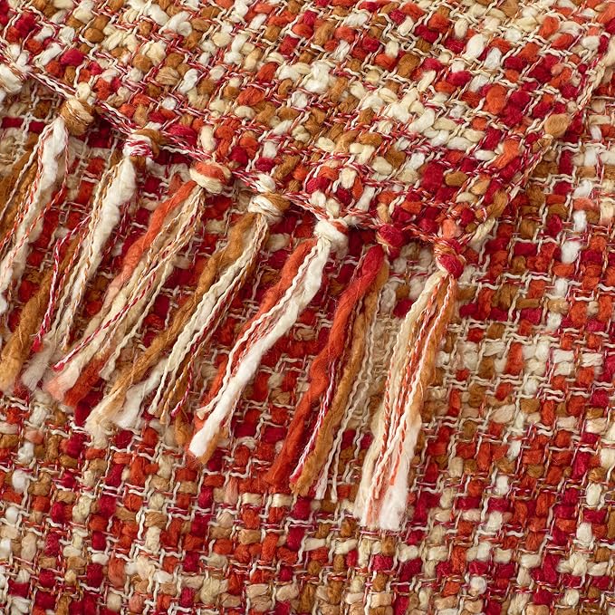 Multi-Color Dark Red Cable Woven Throw Blanket for Couch,60"X80" Boho Style Textured Blankets for Home Decor,Super Soft Warm Cozy Chunky Blanket with Decorative Tassels for Bed