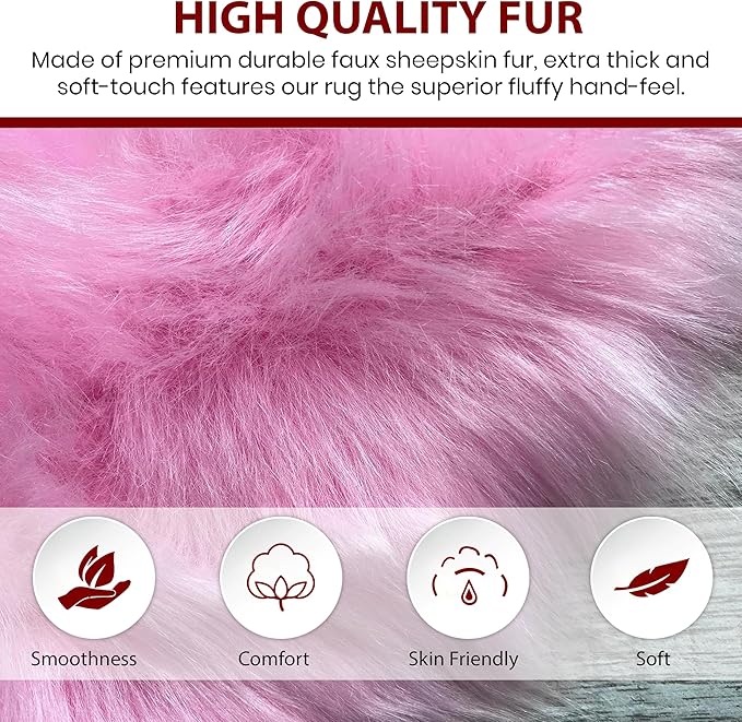 LAMBZY Bear Skin Rug Super Soft Fluffy Faux Fur for Bedroom Floor Sofa Living Room High-Density Plush Shaggy Carpet Sofa Cover Bedside Sheepskin Rug (3'x5', Pink)