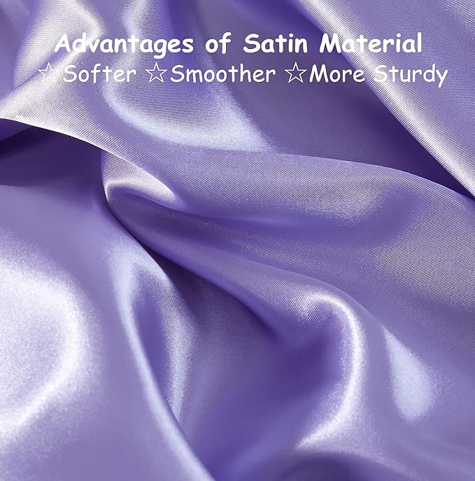 Purple Satin Pillowcase for Hair and Skin, Super Soft Vegan Silk Sleep Set-2 Satin Pillow Cases Standard Size, 1 Eye Mask, 1 Scrunchie, Self Care Essential Satin Night Routine Kit