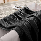 Elegant Comfort Premium 100% Cotton Waffle Blanket - Lightweight Breathable Waffle Weave Bed Blanket - Soft and Warm All Season Blanket for Couch, Sofa and Bed, Full Size 88x88 Inches, Black