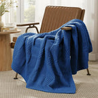 Amélie Home Knit Throw Blanket, Soft Chenille Cozy Breathable Checkered Chunky Decorative Blanket for Couch, Bed & Sofa, French-Inspired Lightweight Warm Gift for Women, Royal Blue, 50"x60"