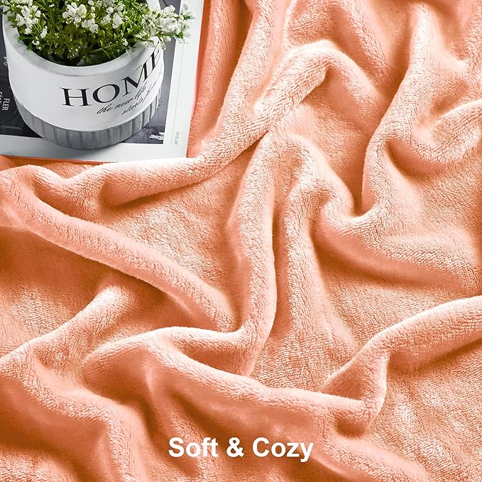 DREAMNINE Pack of 10 Fuzzy Soft Fleece Throw Blanket for Couch Sofa 50" x 60", Decorative Solid Lightweight Velvet Blankets for Chair, Cozy Accent Shaggy Plush Flannel Blanket for Bedroom, Peach