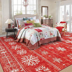 XLUEZ Christmas Area Rug 8x10 Living Room Rugs, Machine Washable Boho Christmas Tree Snowflake Rug Non-Slip Soft Low Pile Holiday Indoor Rugs for Bedroom Kitchen Dining Room Office(Xmas Red, 8'x10')