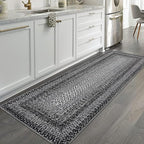 RUGSREAL Runner Rug for Hallway Kitchen Runner Rug 2x10, Machine Washable Long Runner Throw Carpet with Rubber Backing, Stain Resistant Braided Printed Entryway Carpet for Bedroom Living Room, Black