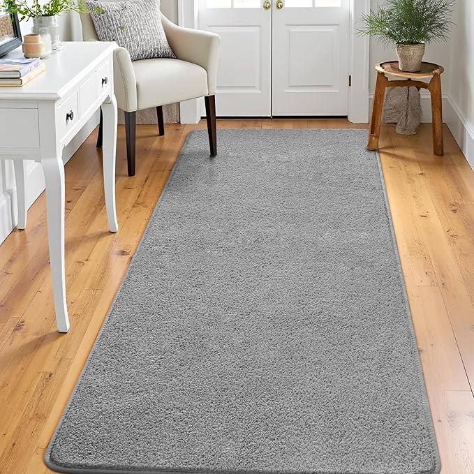 Keeko 2x8 Long Runner Rug, Grey Bedroom Bedside Runner Rug Living Room Carpet Area Throw Rugs for Hallway Soft Indoor Memory Foam Rugs for Teen Kids Classroom Nursery Dorm Laundry Room Decor