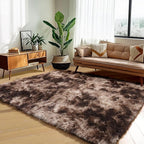 Amdrebio Tie-Dyed Brown Rugs for Bedroom Living Room, 8x10 Large Fluffy Shaggy Plush Area Rugs for Kids Room Decor Aesthetic, Modern Cool Fuzzy Furry Carpet for Classroom Playroom Preppy Dorm Nursery