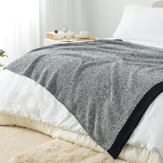 Carriediosa Heather Throw Blanket 60" X 80" Twin, 400GSM Ultra Soft Microfiber Fuzzy Fluffy Reversible Knitted Blankets Cozy Plush Lightweight and Warm Fall Throws for Couch, Bed, Sofa, Black