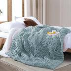 Chunky Knit Blanket Throw - 100% Hand Knitted Chunky Soft Throw Blanket for Couch, Thick and Warm Blanket for Winter, Blue, 50x60 Inches