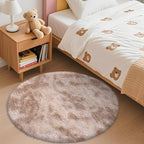 OLANLY Beige Tie-dye Round Rugs for Bedroom - Machine Washable, 3x3 Feet Circle Area Rugs for Living Room, Soft and Fluffy Shaggy Carpet for Girls and Boys, Nursery Rooms, Dorms, Home Decor Aesthetic