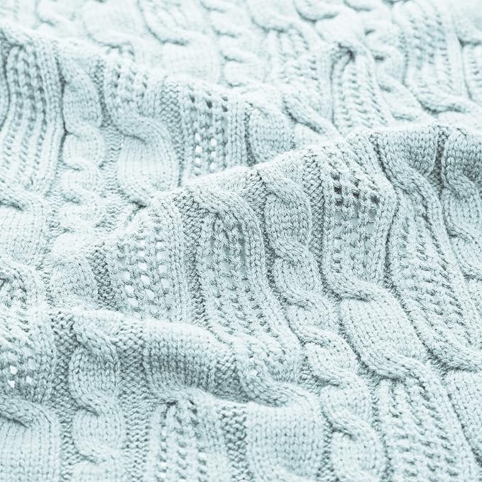 Aormenzy Cable Knit Throw Blankets 50 x 60 Inches, Soft Cozy and Lightweight Knitted Blanket, Machine Washable Acrylic Blanket, Decorative Throw Blanket for Couch Sofa Bed, Aqua Blue