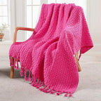 Home Soft Things Basket Weave Throw Blanket, Soft Cozy Warm Blanket with Braided Decorative Throw for Couch Sofa Outdoor Indoor, Hot Pink, 50''x60