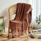 Blagic Knitted Throw Blanket for Couch,Soft Farmhouse Boho Fall Throw Blanket with Tassels,Home Decorative Lightweight Throw Blankets, Orange Rust Throws for Bed/Chair/Sofa, 50" W x 60" L