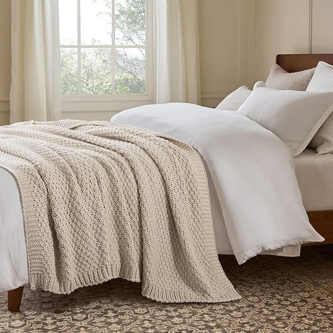 WDCOZY Chunky Cable Knit Throw Blanket Super Soft Warm Knitted Throw Blanket for Couch, Sofa, Chair, Bed Lightweight Breathable Cozy Comfortable Home Decorative Camel Tan Beige 60x80 Inches