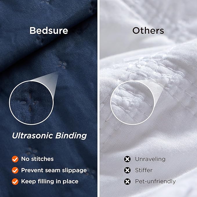 Bedsure Quilts Queen Size - Navy Blue Bedspread Queen Size & Lightweight Comforter, Modern Coverlet with Clover Pattern, Ultra Soft All-Season Bedding, 90 x 96 Inches | Stitch-Free Quilting, Ultra Soft, Lightweight, Machine Washable, Pet-Friendly