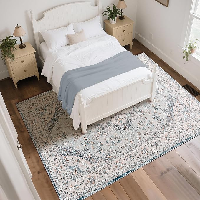 CRYPTOLITE 9x11 Area Rug for Living Room, Modern Washable Rug Non Slip Low Pile Large Area Rugs for Living Room, Bedroom, Farmhouse, Dining Room,Blue