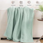 Whale Flotilla Chunky Knit Throw Blanket for Couch and Bed, Sage Green Decorative Cozy Fleece Blanket, Reversible Soft Fuzzy Woven Throws, 60x80 Inch