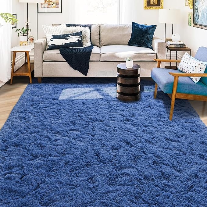 ISEAU Fluffy Rug Carpets Soft Shaggy Area Rugs Indoor Floor Mats for Kids Room Fuzzy Carpet Comfy Cute Nursery Mat Bedside Rug for Boys Girls Bedroom Living Room Home Decor, 6ft x 9ft, Light Navy