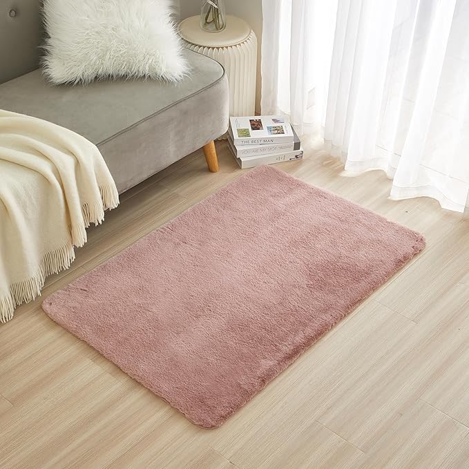 Stratford Park Blush Faux Fur Rug, 30" x 46", Ultra Soft Rug for Living Room Bedroom, Home Decor