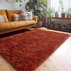 Amdrebio Terracotta Rust Area Rugs for Bedroom Living Room, Fluffy Fuzzy Shaggy Furry Rug 4x6 for Kids Room Decor Aesthetic, Small Cute Plush Shag Rustic Carpet for Nursery Dorm Classroom Playroom