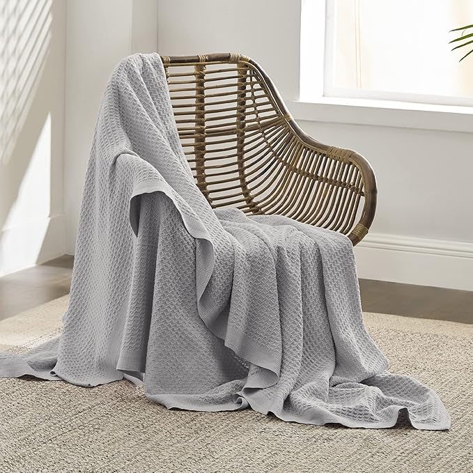 Bedsure Gentlesoft 100% Cotton Blanket Twin XL Size for College Dorm - Cooling Breathable and Soft for Spring Summer, Waffle Weave Twin Blanket for Bed, Dorm Room Essentials, Grey, 66x90 inches