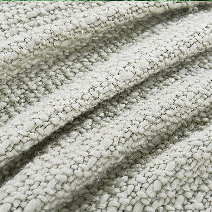 Chunky Knit Throw Blanket with Braided Tassels 50" x 60", Hand Knitted Soft Thick Yarn Basket Weave Boho Farmhouse Blanket, Plush Fluffy Tassel Decor Throw for Couch Bed Sofa, Silver Green