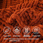Battilo Orange Chunky Knit Throw Blanket for Couch, Fall Throw Blanket, Rust Throw Fall Decorations, Thick Warm Cozy Soft Chenille Throw Blanket for Sofa, Bed, Living Room, 50"x60"