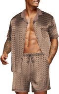 Ekouaer Men Satin Silk Pajamas Set with Pockets Sleepwear Shorts Satin Summer Loungewear 2 Piece Button Down Set S-3XL
