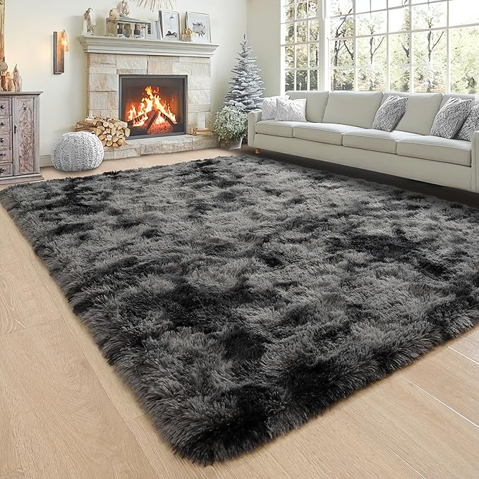 Noahas Large Fluffy 5x8 Area Rugs for Living Room Bedroom,Tie-Dyed Dark Grey Thick Shag Throw Rug,Big Soft Shaggy Bedside Non-Slip Plush Dorm Nursery Kids Carpet