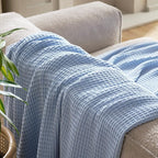 Bedsure Gentlesoft 100% Cotton Blanket King Size for Bed - Cooling Breathable and Soft for Spring Summer, Thick Cozy Waffle Weave Blanket Gifts for Women, Sky Blue, 104x90 inches