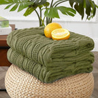 Aormenzy Cable Knit Throw Blankets 50 x 60 Inches, Soft Cozy and Lightweight Knitted Blanket, Machine Washable Acrylic Blanket, Decorative Throw Blanket for Couch Sofa Bed, Olive Green