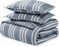 Bare Home Bedding Duvet Cover Full Size - Premium 1800 Super Soft Collection - Lightweight, Cooling Duvet Cover - Soft Breathable (Full, Stripe - Heathered Midnight Blue)