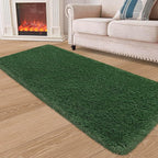 Runner Rug for Bedroom 2x6 Green Fluffy Shaggy Rug Soft Plush Fuzzy Area Rug Bedside Runners for Hallway Kids Nursery Dorm Playroom Living Room with Non Slip Modern Indoor Decor Carpet