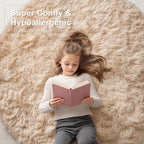 OLANLY Beige Round Rugs for Bedroom - Machine Washable, 7 ft Circle Area Rugs for Living Room, Soft and Fluffy Shaggy Carpet for Teen Girls and Boys, Nursery Rooms, Dorms, Home Decor Aesthetic