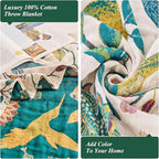 Boho Throw Blanket for Bed - 100% Cotton Ultra Soft Luxury Throw Rustic Fall Quilt,Bird Printed Farmhouse Decor Bed Blankets,Throw for Living Room Sofa Couch Chair(Flower-Bird, 60" x 75")