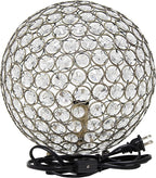 Elegant Designs LT1067-ABS 10" Elipse Crystal Collection Metal Crystal Ball Sequin Table Desk Lamp for Accent Lighting, Décor, Living Room, Antique Brass
