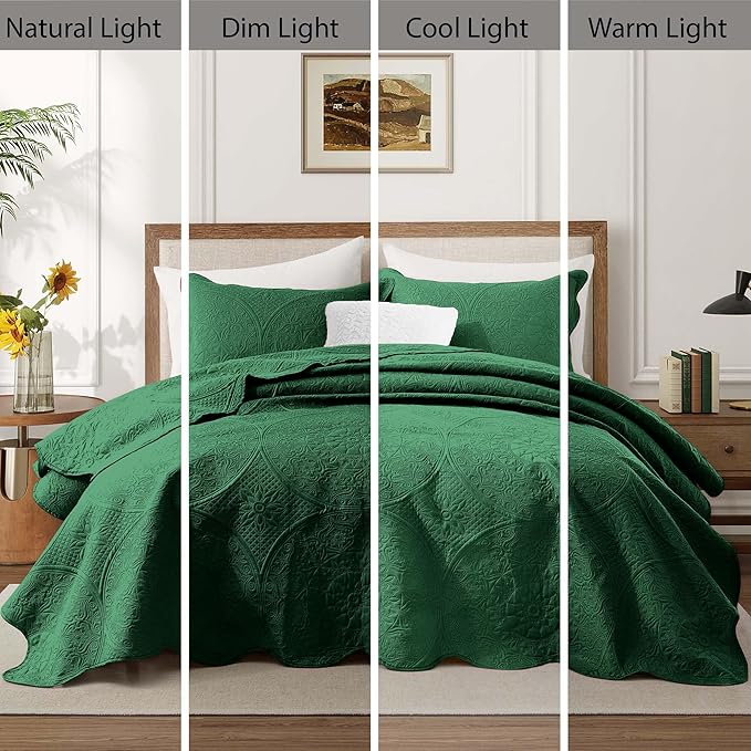 IR Imperial Rooms 10 Pack Queen Quilt Bedding Set (90" x 96") - Bulk Wholesale for Hotels, Guest Bedroom & Airbnbs - Lightweight Microfiber Reversible Floral Embossed Quilts Bedspreads (Emerald)