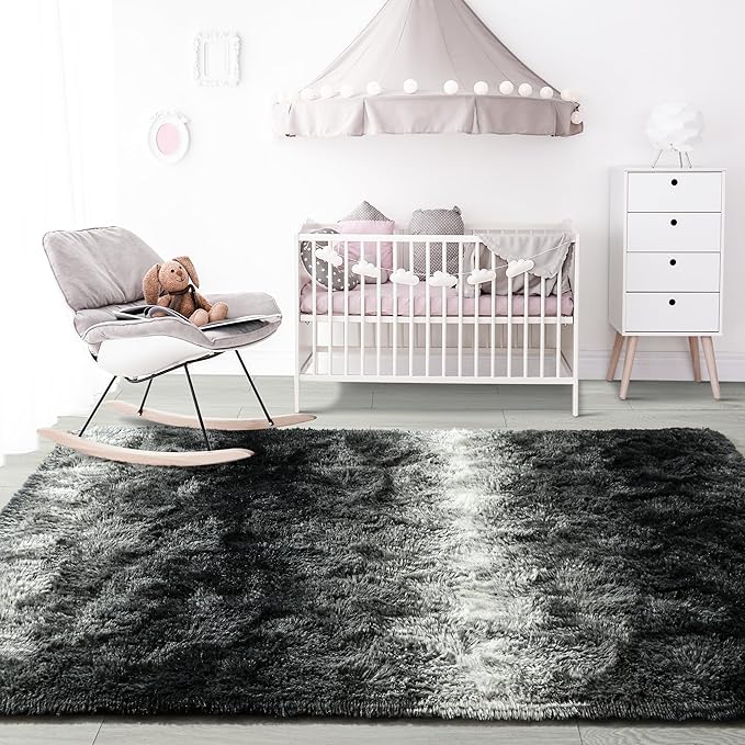 Noahas Large Fluffy 8x10 Area Rugs for Living Room Bedroom,Black and White Thick Shag Throw Rug,Big Soft Shaggy Bedside Non-Slip Plush Dorm Nursery Kids Carpet