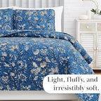 Southshore Fine Living, Inc. Oversized Full/Queen Quilt Set, Quilted Coverlet, Microfiber Quilt Bedding with 2 Quilted Pillow Shams, Floral Print, Lightweight Queen Bedspread, Blue Quilt Full Size
