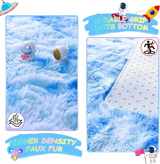 Noahas 6x9 Area Rugs for Living Room,Tie-Dyed Blue Area Rug,Big Shaggy Rugs for Bedroom,Fluffy Large Carpet,Soft Kids Rug Non Slip Reduce Noise Room Decor