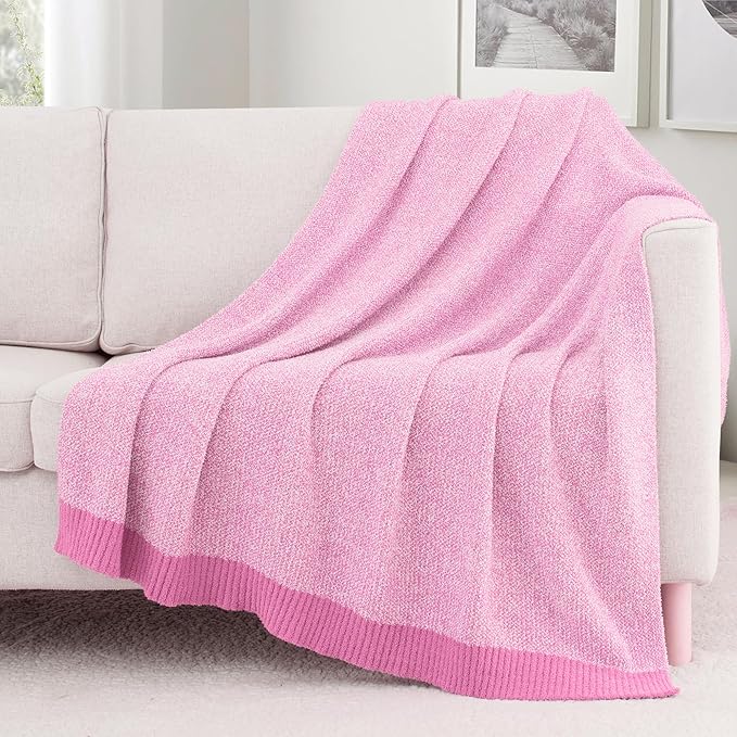 Carriediosa Heather Throw Blanket 50" X 60", 400GSM Ultra Soft Microfiber Fuzzy Fluffy Reversible Knitted Blankets Cozy Plush Lightweight and Warm Fall Throws for Couch, Bed, Sofa, Hot Pink