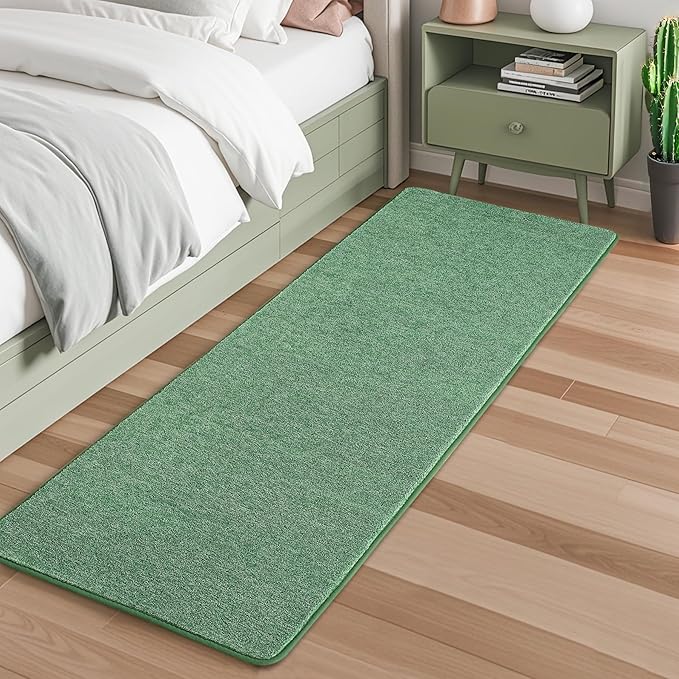 Keeko Soft Hallway Runner Rug, 2x8 Bedside Runner Rugs for Bedroom Living Room Non Slip Washable Modern Memory Foam Rug Low Pile Kitchen Runner Rugs for Nursery Dorm Kids Room Decor Green