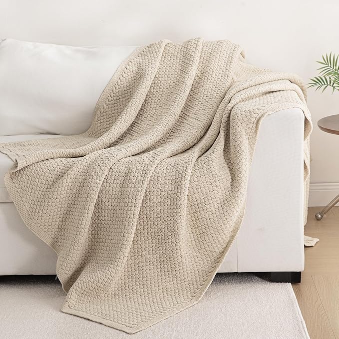 Whale Flotilla Chunky Knit Throw Blanket for Couch and Bed, Camel Decorative Cozy Fleece Blanket, Reversible Soft Fuzzy Woven Throws, 60x80 Inch