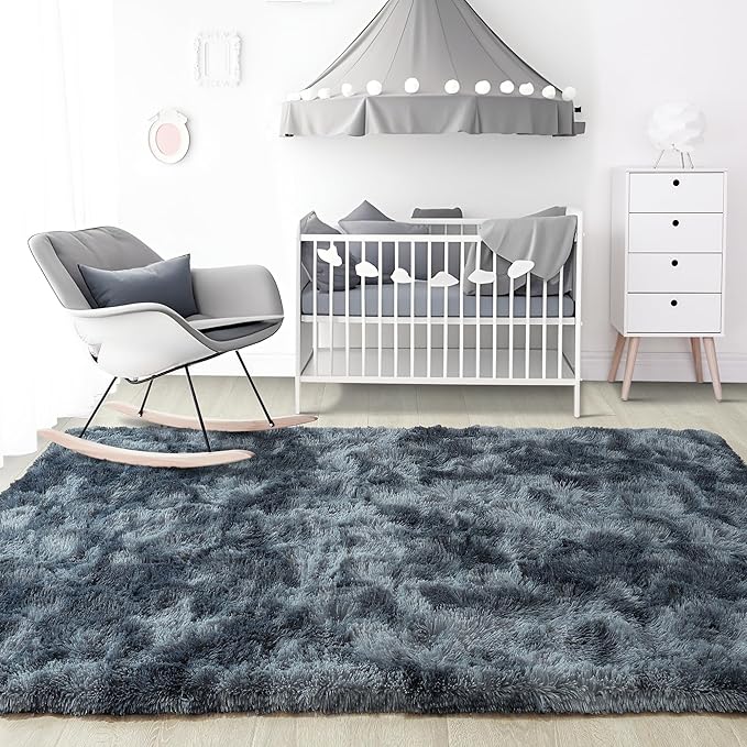 Noahas Large Fluffy 6x9 Area Rugs for Living Room Bedroom,Tie-Dyed Blue and Grey Thick Shag Throw Rug,Big Soft Shaggy Bedside Non-Slip Plush Dorm Nursery Kids Carpet
